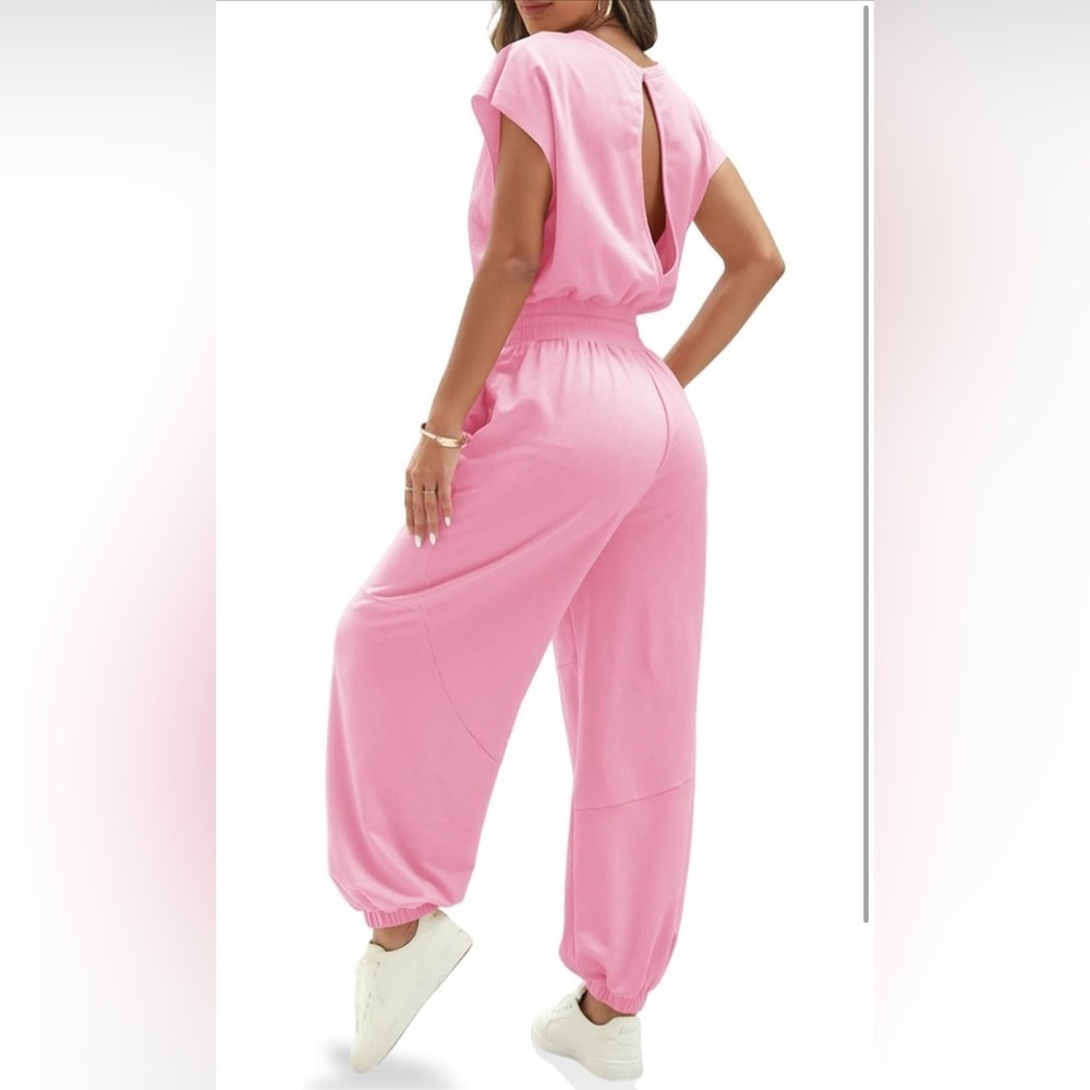NEW- Fisoew Womens Oversized Sleeveless Crew Neck Jumpsuit - Open Back Romper - Picture 4 of 12